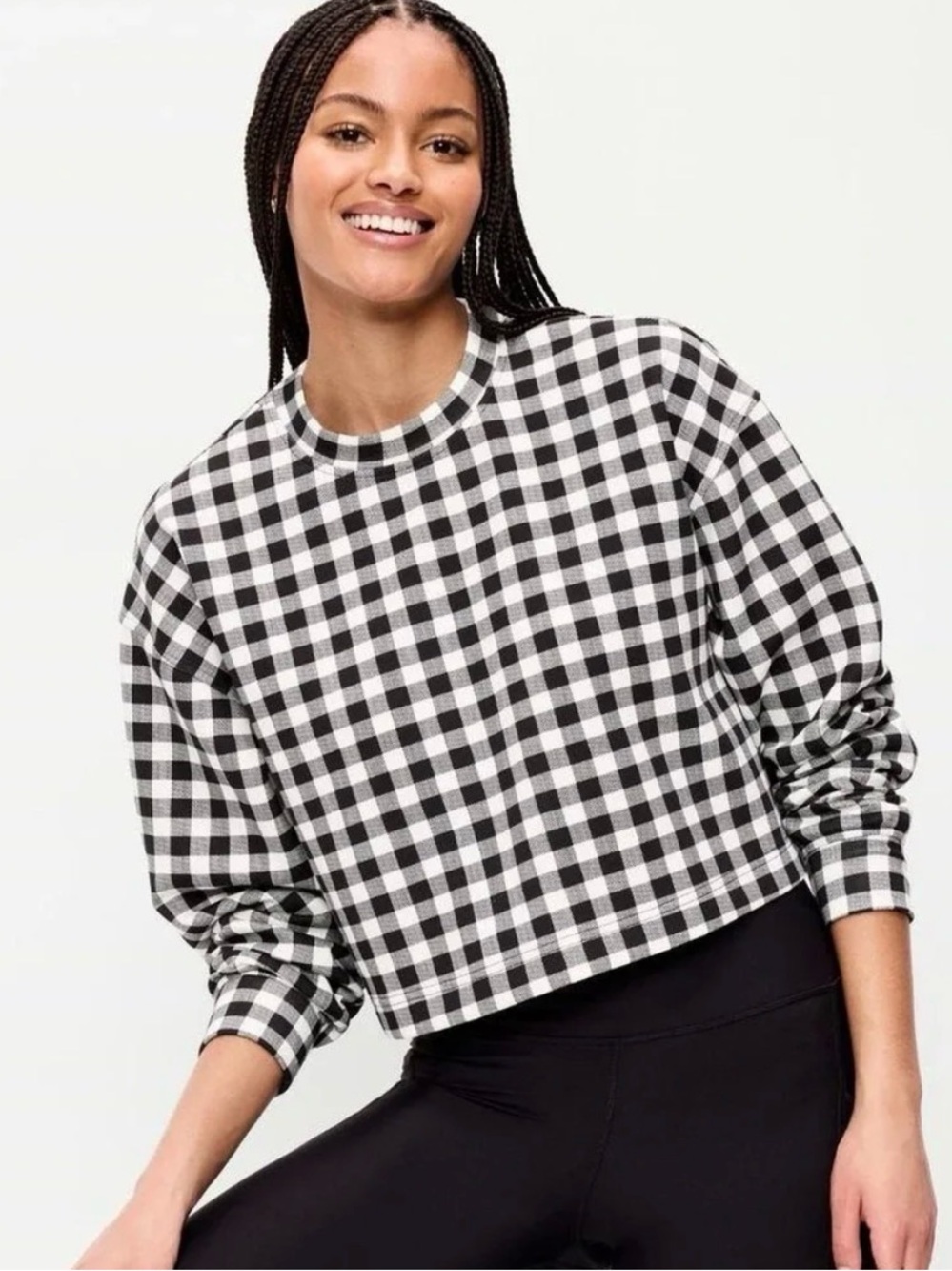 NWT Old Navy Black and White Gingham Cropped Sweatshirt
